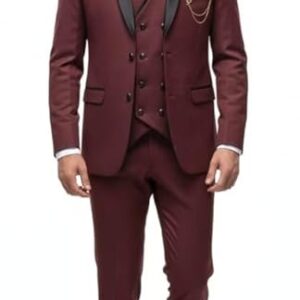 MEHROON Solid Three Piece Coat Pant for Men