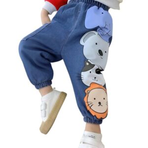 Googo Gaaga Boys Mid Rise Googa Gaaga Denim Joggers With Cute Cartoon Prints | Soft Elastic Waist Jeans Pants | Casual Trousers Stylish Playtime Outfits
