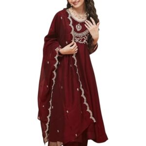 Girls Embroidered Anarkali Kurta Set with Dupatta | Ethnic Wear