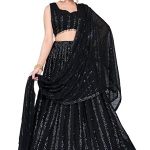 Georgette Lehenga Choli Set for Womens | Sleevless | Sweetheart Neck |Ideal for Wedding & Party Occassions