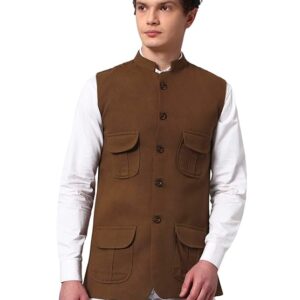 NATURE CRAFT Men’s Twill Cotton Nehru Jacket with 4 Pockets | Regular Fit Waistcoat