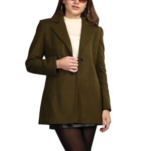 CHKOKKO Women Wool Stylish Winter Coat Single Breasted,Long Length Trench Overcoat With Collar & Convenient Front Side Pockets,Suitable As An Elegant Formal Or Semi Formal Wear