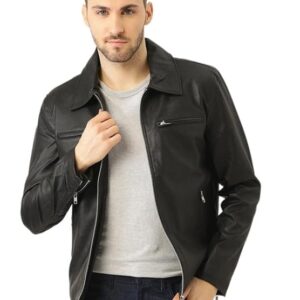 Leather Retail Men's Black Solid Jacket
