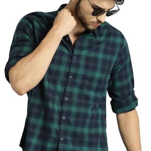 IndoPrimo Men's Premium Cotton Casual Regular Fit Checks Shirt for Men Full Sleeves