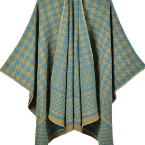 Women's Color Block Warm Shawl Wrap Poncho Cape Open Front Long Winter Coat