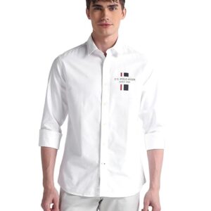 U.S. POLO ASSN. Mens Cotton Regular Fit White Solid Collared Neck Long Sleeve Casual Shirts