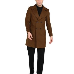 Men's Khaki Trench Coat Slim Fit Notch Lapel Single Breasted Top Coat Winter Warm Woolen Tweed Business Long Jacket Overcoat