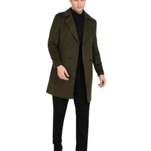 Men's Olive Trench Coat Slim Fit Notch Lapel Single Breasted Top Coat Winter Warm Woolen Tweed Business Long Jacket Overcoat
