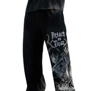 Attack on Titan Aesthetic Gothic Wide Leg Pants | Anime Tribal Print Baggy Streetwear Joggers for Men & Women | Oversized Black & White Track Pants with Elastic Waist