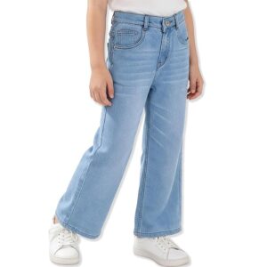 Girls Denim Jeans | Contrast Side Panel | 5-Pocket Style | Button & Zip Closure | Regular Straight Fit | Casual for Kids