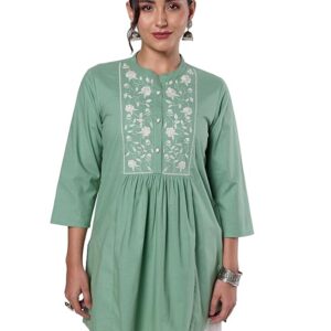 Amazon Brand - Myx Women's Pure Cotton Embroidered Short Kurti | Tunic | Short Kurta (Available in Plus Sizes)