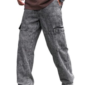 Jeans for Men | Denim Cargo Pants with Baggy Fit Utility Pockets & Streetwear Stitch Design (Cargo-U01-U02)