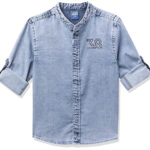 Amazon Brand - Symbol Boys 100% Cotton Mandarin Denim Shirt | Full Sleeves | Regular Fit | Age 2-14 Years